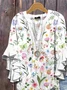 Women Floral Half Sleeve Shirt Summer Printing V Neck Daily Casual Top