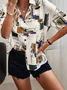Women Abstract Short Sleeve Shirt Summer Printing Shirt Collar Daily Casual Top