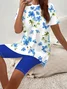 Women Floral Printing Two-Piece Set Daily Short Sleeve Casual Summer Top With Pants Matching Set