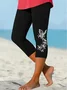 Women Floral Capris Elastic Waist Pants Casual Summer Trousers