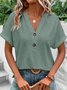 Women Plain Short Sleeve Tee T-shirt V Neck Hollow Out Casual Summer Top