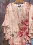 Women Floral Half Sleeve Shirt Summer Printing V Neck Daily Casual Top