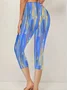 Women Abstract Capris Elastic Waist Pants Casual Summer Trousers