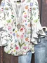 Women Floral Half Sleeve Shirt Summer Printing V Neck Daily Casual Top