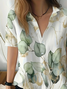 Women Floral Short Sleeve Shirt Summer Printing Shirt Collar Daily Casual Top