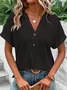 Women Plain Short Sleeve Tee T-shirt V Neck Hollow Out Casual Summer Top