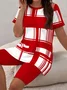 Women Abstract Printing Two-Piece Set Daily Short Sleeve Casual Summer Top With Pants Matching Set