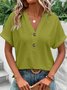 Women Plain Short Sleeve Tee T-shirt V Neck Hollow Out Casual Summer Top