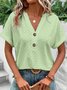 Women Plain Short Sleeve Tee T-shirt V Neck Hollow Out Casual Summer Top
