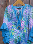 Women Floral Half Sleeve Shirt Summer Printing V Neck Daily Casual Top