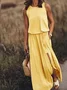 Women Plain Sleeveless Summer Split Joint Dress Crew Neck Daily Vintage Maxi Tank A-Line Dress
