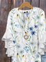 Women Floral Half Sleeve Shirt Summer Printing V Neck Daily Casual Top