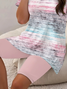 Women Abstract Stripes Printing Two-Piece Set Daily Short Sleeve Casual Summer Top With Pants Matching Set