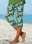 Women Floral Capris Elastic Waist Pants Casual Summer Trousers