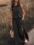 Women Plain Sleeveless Summer Split Joint Dress Crew Neck Daily Vintage Maxi Tank A-Line Dress