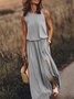 Women Plain Sleeveless Summer Split Joint Dress Crew Neck Daily Vintage Maxi Tank A-Line Dress