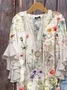 Women Floral Half Sleeve Shirt Summer Printing V Neck Daily Casual Top