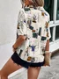 Women Abstract Short Sleeve Shirt Summer Printing Shirt Collar Daily Casual Top