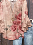 Women Floral Half Sleeve Shirt Summer Printing V Neck Daily Casual Top