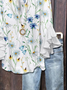 Women Floral Half Sleeve Shirt Summer Printing V Neck Daily Casual Top