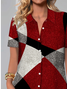 Women Geometric Short Sleeve Shirt Summer Printing Shirt Collar Daily Casual Top