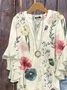 Women Floral Half Sleeve Shirt Summer Printing V Neck Daily Casual Top