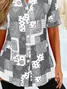 Women Paisley Short Sleeve Shirt Summer Printing Shirt Collar Daily Casual Top