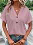 Women Plain Short Sleeve Tee T-shirt V Neck Hollow Out Casual Summer Top