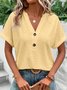 Women Plain Short Sleeve Tee T-shirt V Neck Hollow Out Casual Summer Top