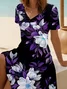 Women Floral Short Sleeve Summer Printing Dress V Neck Daily Casual Midi Fit & Flare Dress A-Line Dress