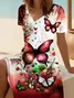 Women Floral Short Sleeve Summer Printing Dress V Neck Daily Casual Midi Fit & Flare Dress A-Line Dress