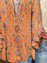 Women Floral Half Sleeve Shirt Summer Printing V Neck Daily Casual Top