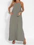 Women Plain Sleeveless Summer Split Joint Dress Crew Neck Daily Vintage Maxi Tank A-Line Dress