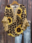 Women Leopard Half Sleeve Shirt Summer Printing V Neck Daily Casual Top
