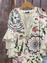 Women Floral Half Sleeve Shirt Summer Printing V Neck Daily Casual Top