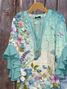 Women Floral Half Sleeve Shirt Summer Printing V Neck Daily Casual Top