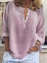Women Plain Short Sleeve Shirt Summer Buckle V Neck Daily Casual Top