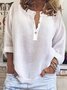 Women Plain Short Sleeve Shirt Summer Buckle V Neck Daily Casual Top