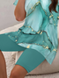 Women Abstract Printing Two-Piece Set Daily Short Sleeve Casual Summer Top With Pants Matching Set