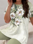 Women Floral Printing Two-Piece Set Daily Short Sleeve Casual Summer Top With Pants Matching Set