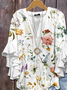 Women Floral Half Sleeve Shirt Summer Printing V Neck Daily Casual Top