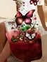 Women Floral Short Sleeve Summer Printing Dress V Neck Daily Casual Midi Fit & Flare Dress A-Line Dress