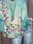 Women Floral Half Sleeve Shirt Summer Printing V Neck Daily Casual Top