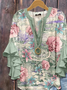 Women Floral Half Sleeve Shirt Summer Printing V Neck Daily Casual Top