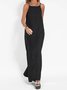 Women Plain Sleeveless Summer Split Joint Dress Crew Neck Daily Vintage Maxi Tank A-Line Dress