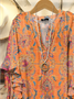 Women Floral Half Sleeve Shirt Summer Printing V Neck Daily Casual Top