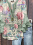 Women Floral Half Sleeve Shirt Summer Printing V Neck Daily Casual Top