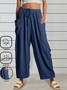 Women Plain Long Elastic Waist Pants Casual Spring/Fall Trousers