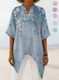 Women Floral Half Sleeve Shirt Summer Printing V Neck Daily Vintage Top