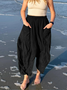 Women Plain Long Elastic Waist Pants Casual Spring/Fall Trousers